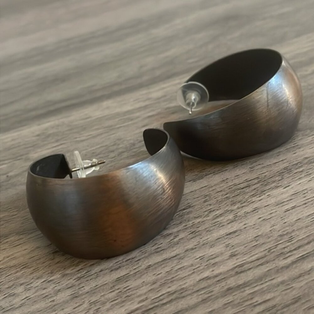 Vintage Chunky Hoops Oversized Black Cooper Sheen Retro Minimalist